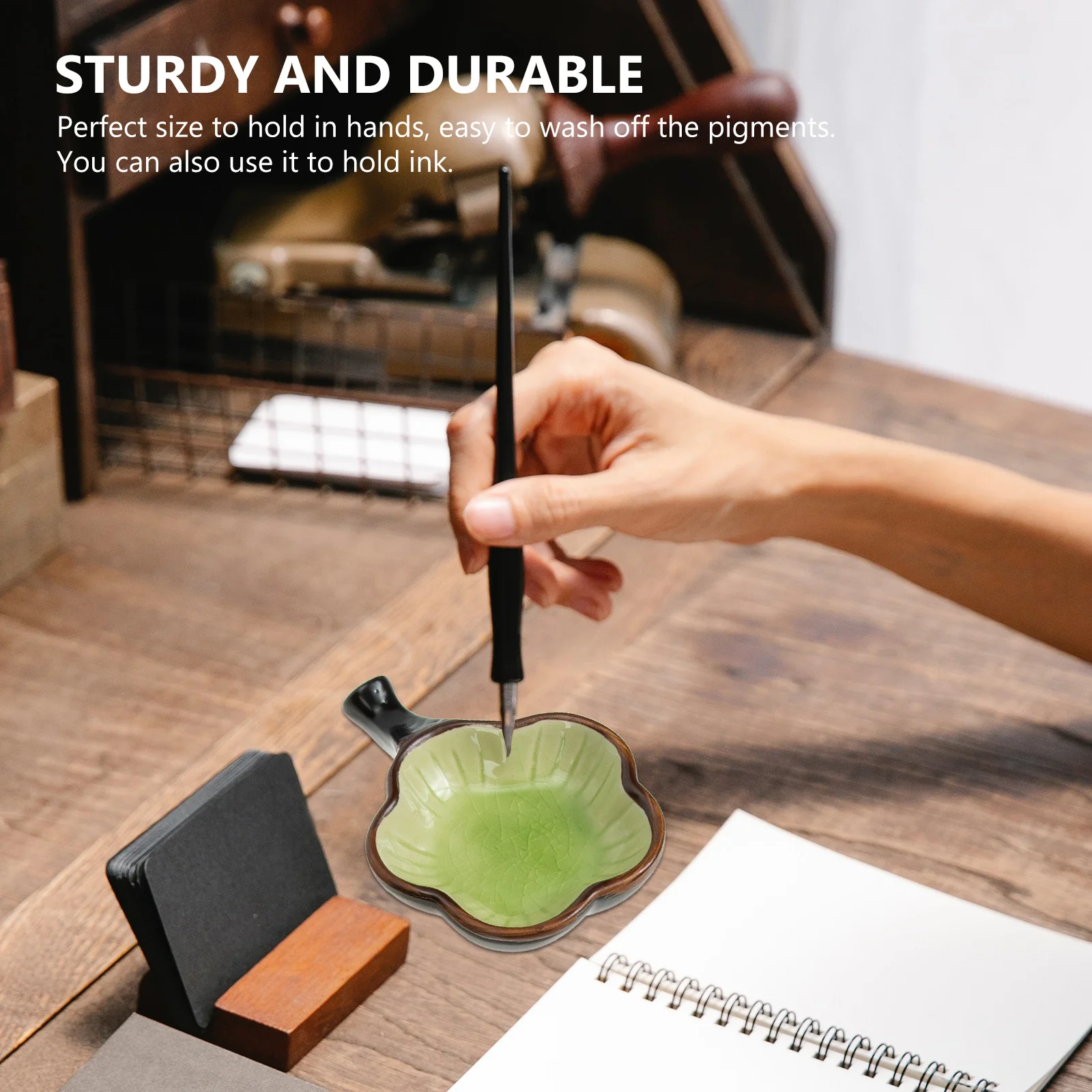 6개 세라믹 잉크 접시 수미 붓 세척기 다기능 펜 홀더 예술가용 캘리그래피 도구