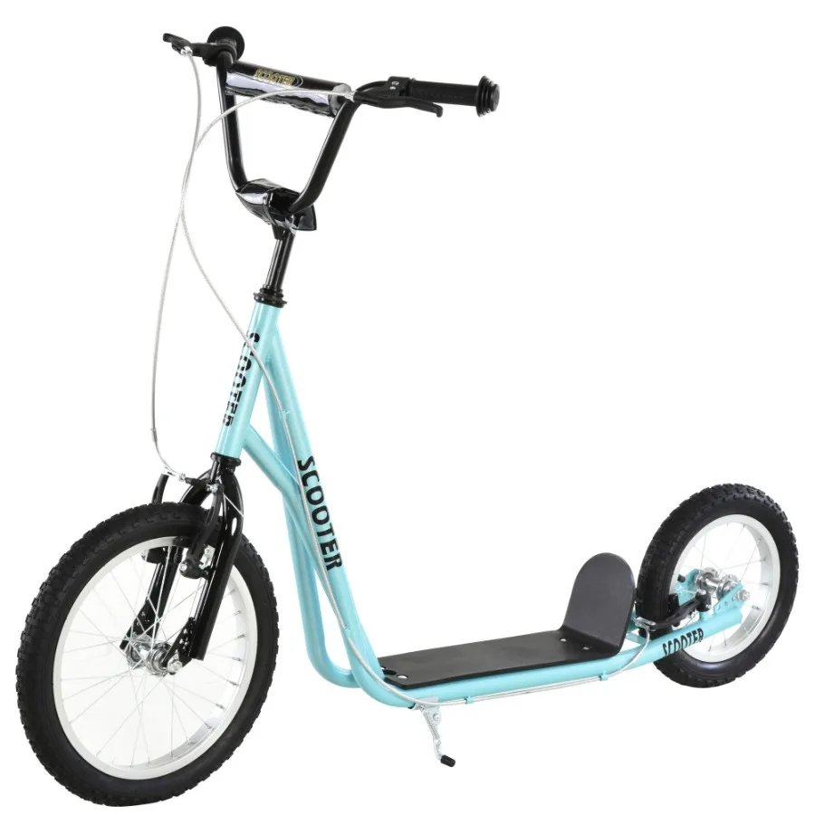 

Aosom Youth Scooter Teens Kick Scooter Adjustable Handlebar Ride On Toy for 5+ with 16 Front and 12 Rear Dual Brakes Inflatable