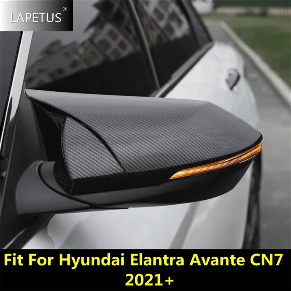 

Door Wing Rearview Mirror Ox Horn Cover Cap Trim For Hyundai Elantra Avante CN7 2021 2022 Black / Carbon Fiber Car Accessories