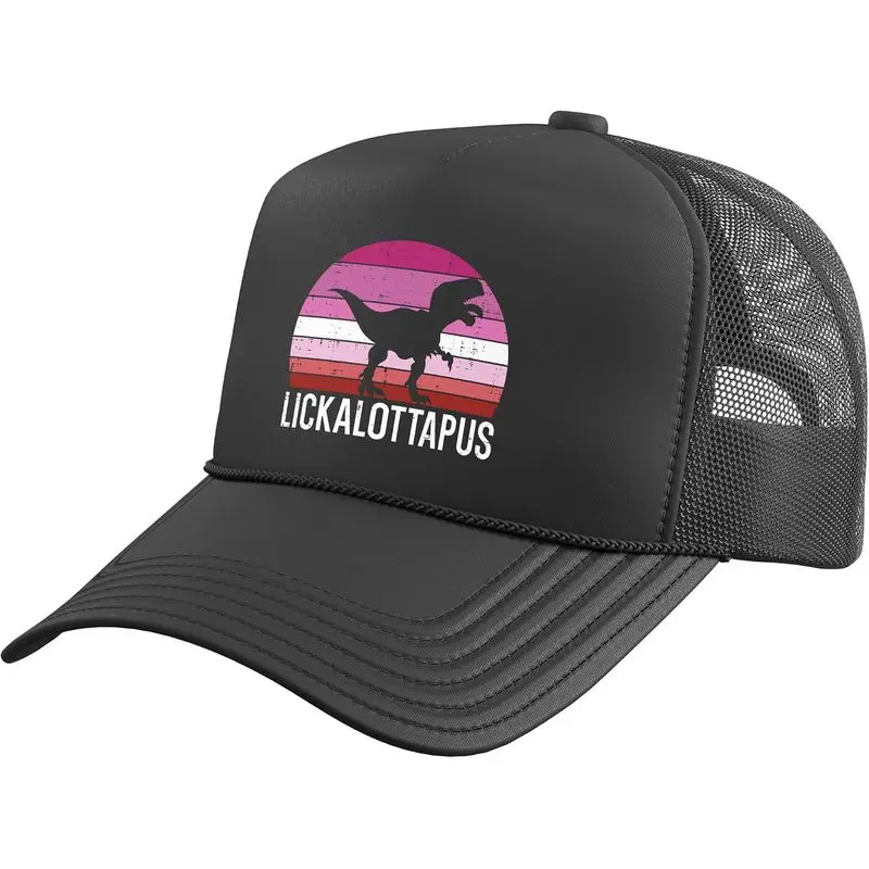 Lesbian Dinosaur Lickalottapus LGBTQ Pride Flag Trex Women Trucker Hat with Adjustable Mesh Back