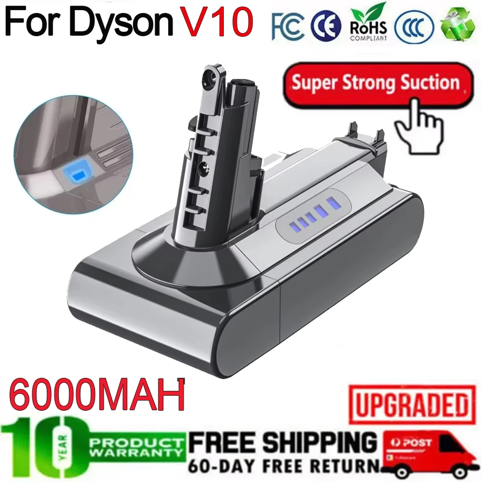 Batería de Repuesto de 6000 mAh para Aspiradora Inalámbrica Dyson V10, Compatible con Dyson SV12 Motorhead V10 Animal Pro Trigger