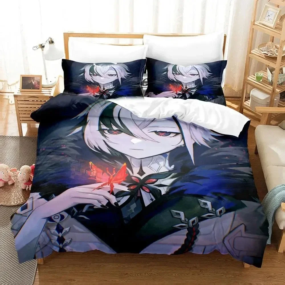 Anime Genshin Impact Arlecchino Bedding Set Duvet Cover Bed Set Quilt Cover Pillowcase Comforter king Queen Size Boys Adult