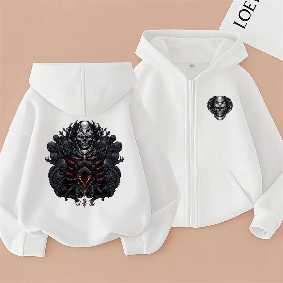 Anime Berserk Skull Knight Zipper Hoodie Retro Manga Gatsu Griffith Zodd Guts Zip Up Sweatshirt Men Cartoon Oversized Streetwear