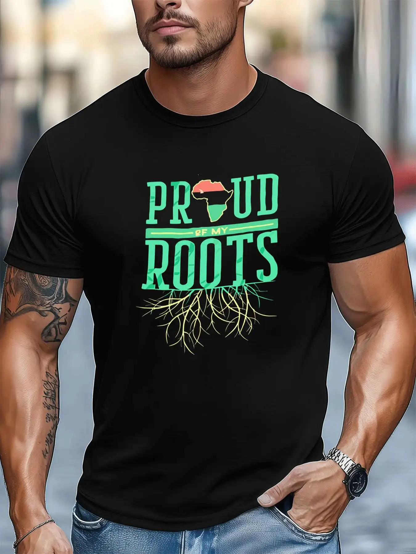 

Roots Africa Pride Culture Tee Men's 220gsm New Summer Casual Crew Neck Pure Cotton Short-Sleeved T-Shirt
