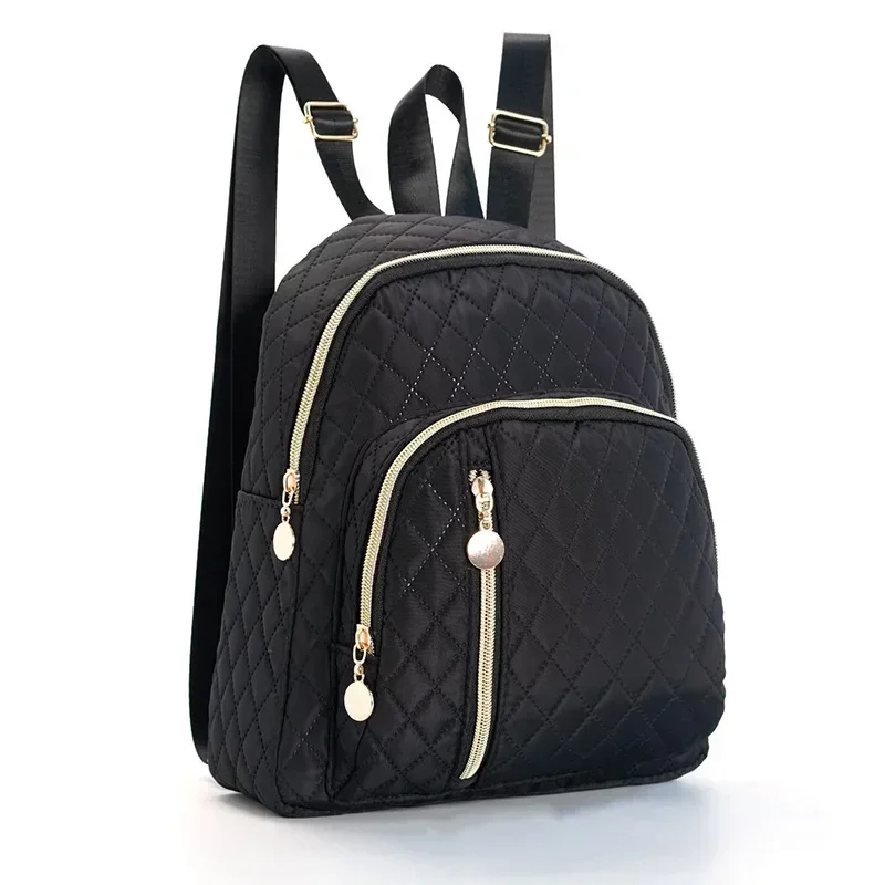 Fashion Commuter Quilted Solid Color Backpack Lightweight Large Capacity Adjustable Strap Double Shoulder School Bag