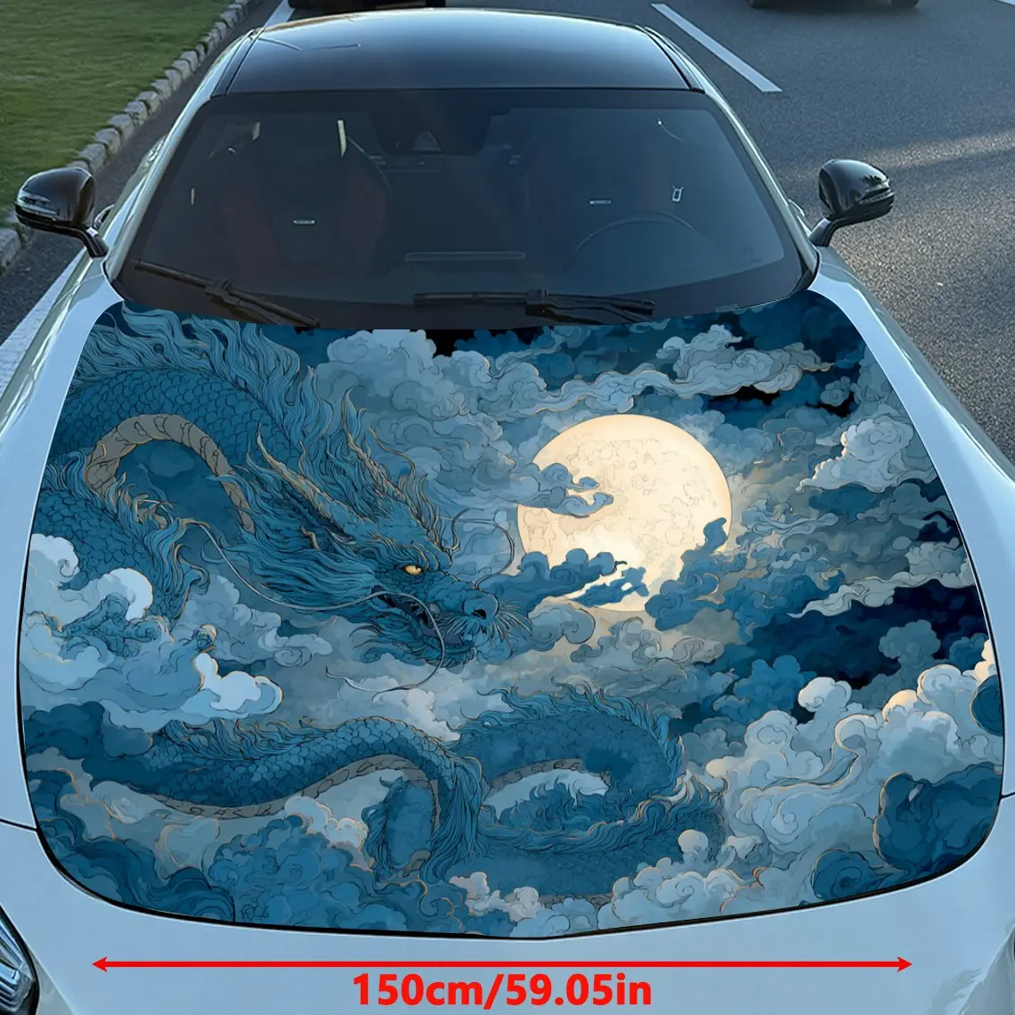 Blue Dragon Car Hood Stickers-Long Lasting PVC Vinyl Coating Suitable For Various Vehicles, Outdoor Car Accessories, Waterproof