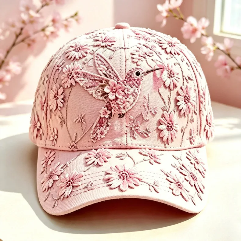 Pink Ribbon Printed Baseball Cap, Breathable Korean Style Sweet Pink Trucker Hat for Women, Casual Versatile Sun Hat