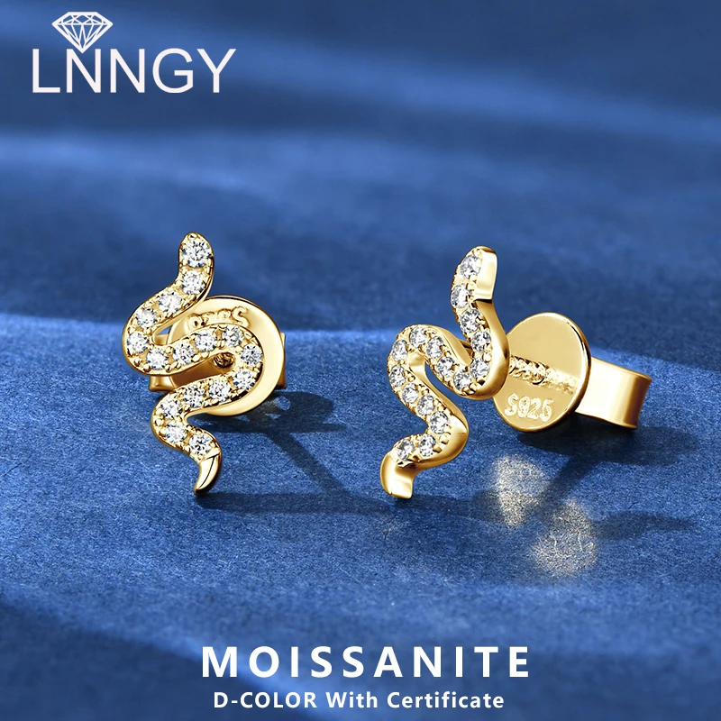 

Lnngy Certified 925 Sterling Silver Snake Shape Stud Earrings 1.1MM*1.0MM*0.9MM Moissanite Earring for Women Daily Jewelry Gift