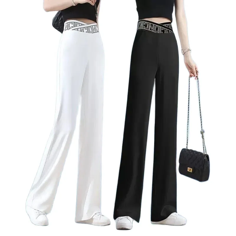 Fashion Women\'s Light Thin Wide Leg Pants High Waist Leisure Female Pants Summer 2022 Thin Sag Thin Mop Straight Trousers