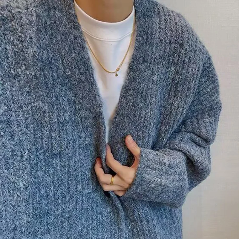 Herbst Winter männer Einfarbig Strickjacke Pullover Strickwaren Koreanische Taste Strickjacke Männlichen Vintage Pullover Hip-Hop Streetwear – Detail 6