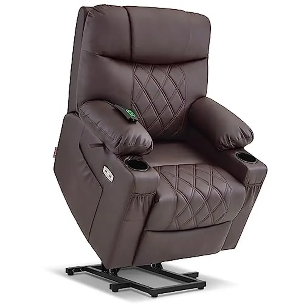 Power Lift Recliner Chair Sofa Small Size Massage Heating Elderly USB Ports Petite People Faux Leather Adjustable Headrest