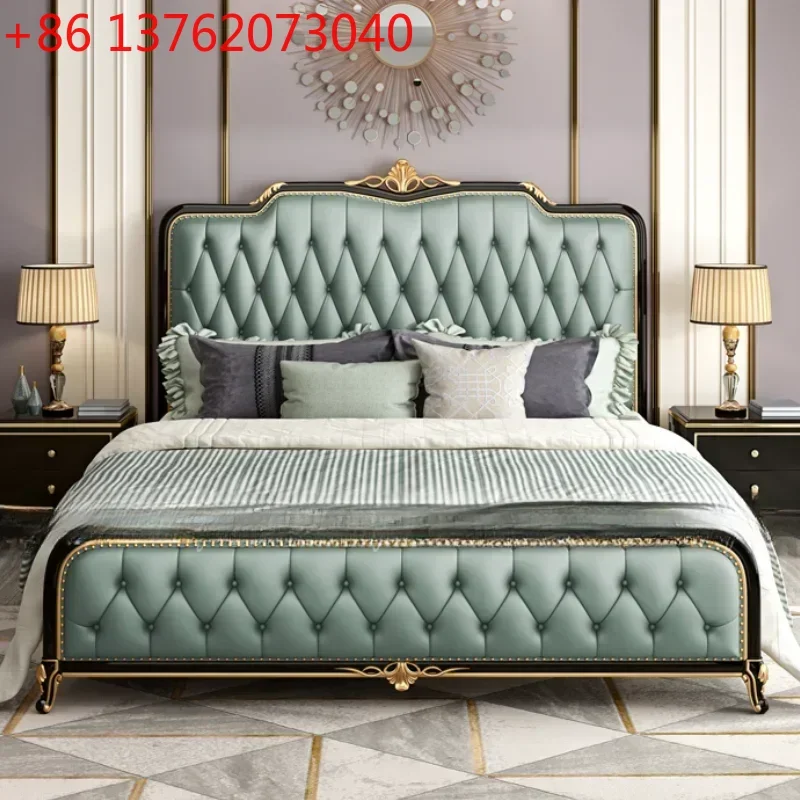 Estrutura de Cama de Casal e Solteiro com Cabeceira de Madeira, Design Glamoroso e Moderno, Estilo Europeu, Mobiliário para Quarto