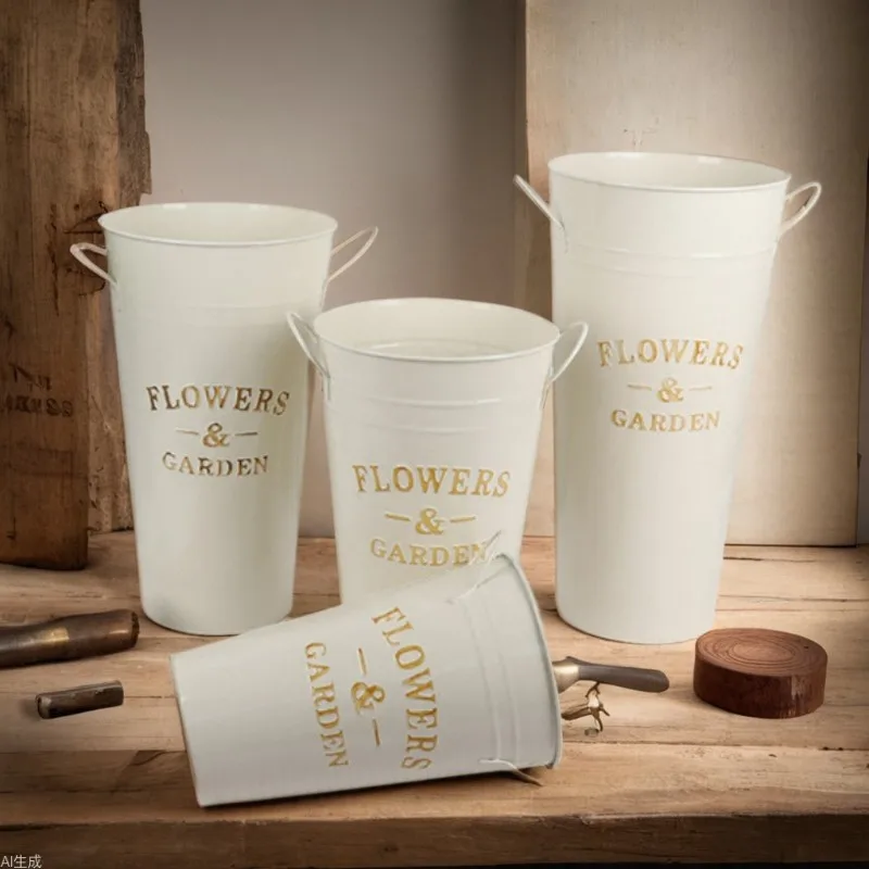

Retro High Speed Iron Bucket Flower Shop Decoration Flower Cultivation Viewing Bucket Vase Shooting Props Gardening Pots