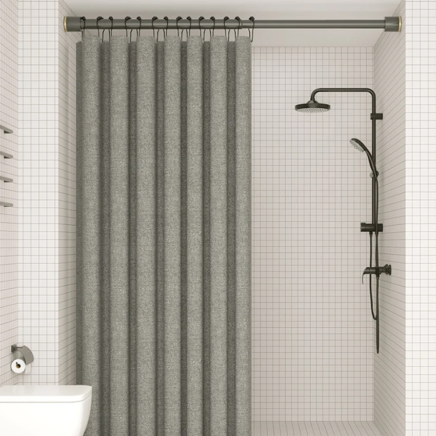 Cortina de ducha de lino de imitación gruesa de lujo, cortinas de baño impermeables para bañera, cubierta de baño grande con ganchos de Metal