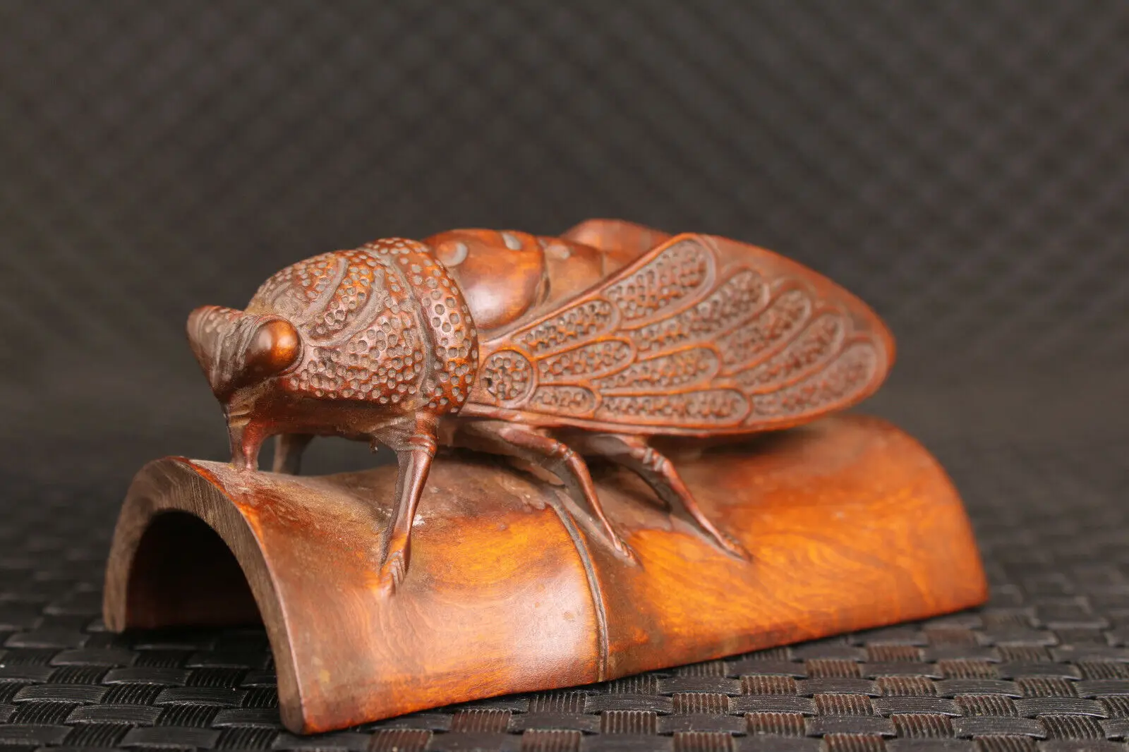 Japanese boxwood hand carved cicada Figure statue netsuke collectable art