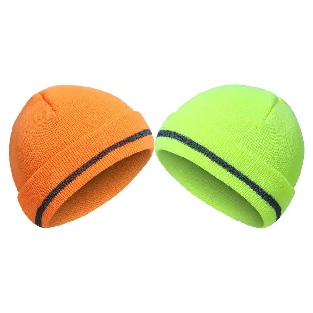 

2Pcs Reflective Knit Beanie Hat High Visibility Warm Winter Outdoor Running Cycling Skiing Hat Mens Knitted Cap Stylish