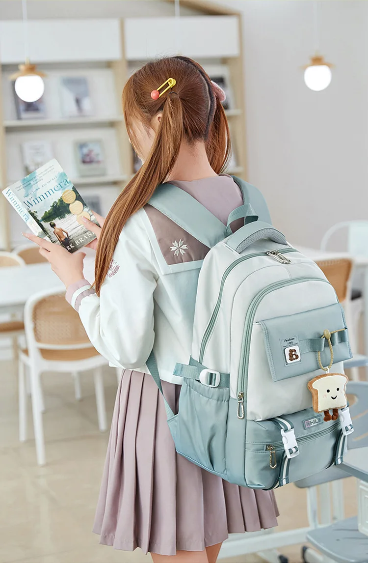 Waterproof Teenage Bookbag Resistant to dirt Nylon Rucksack Fashion Girl Backpack Women School Bag High School Schoolbag Black