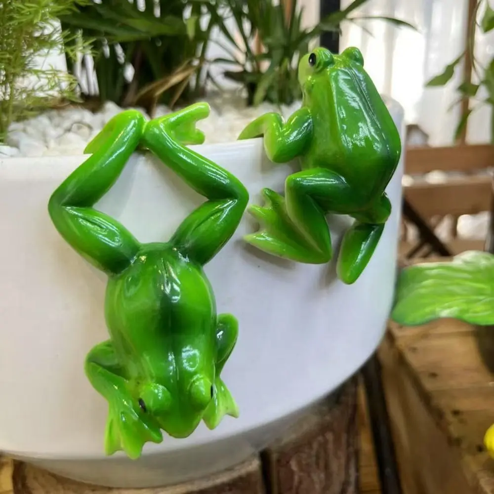 

Cartoon Small Frog Figurine Set Resin Crafts Cute Frog Hanging Flower Pot Handicraft Climbing Frog Figurines Living Room Bedroom