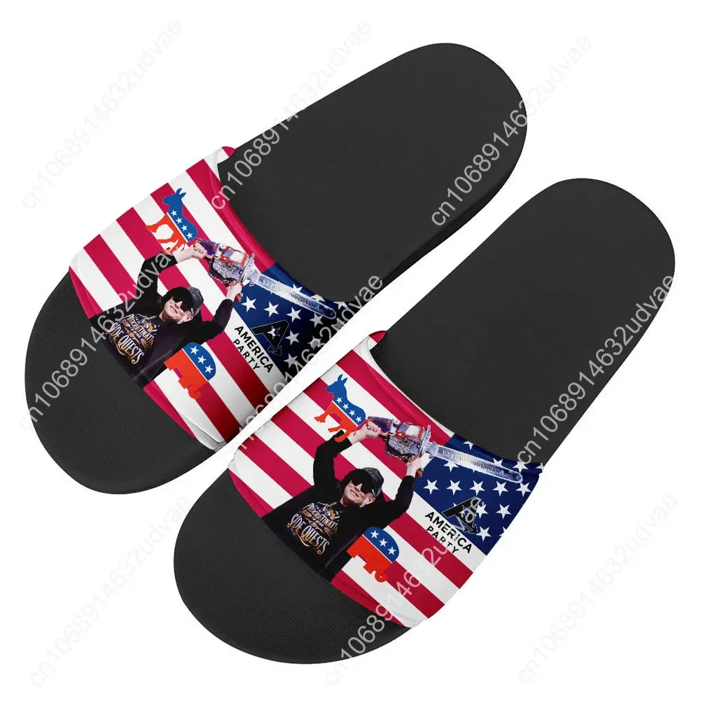 America Party Slippers Man Woman Boy Girl Tailor Made Slides Sandals Elon Musk Photo Customized Bath Shoes Water Shoe Black