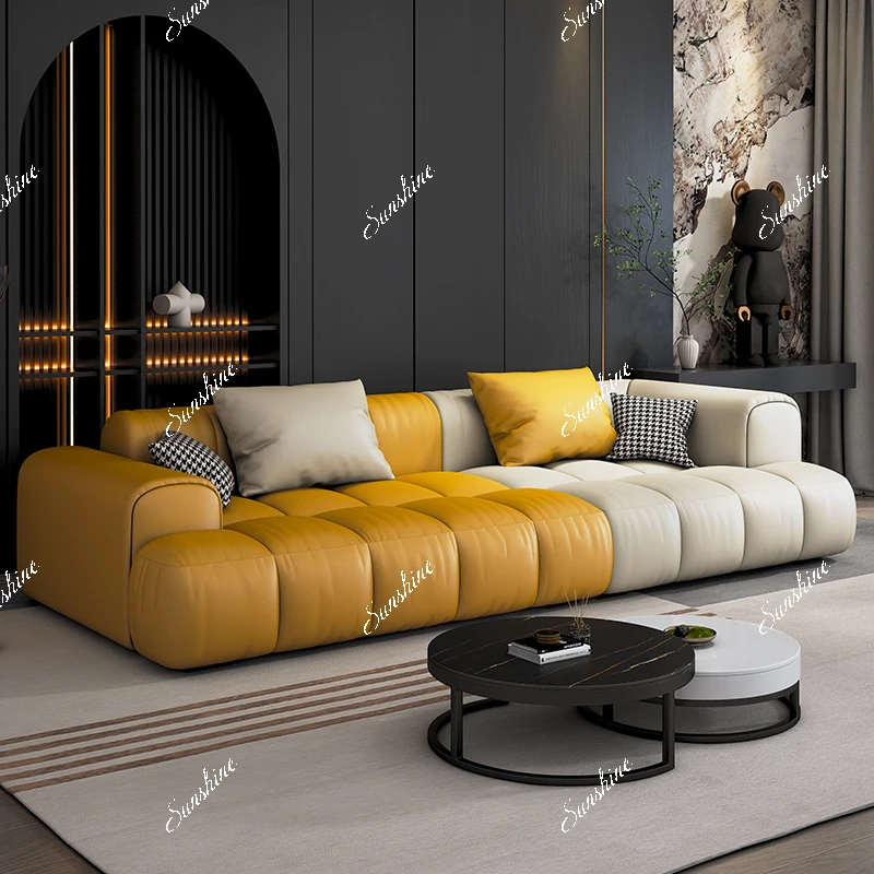 

Italian minimalist tofu cubes small apartment living room straight row fabric sofa