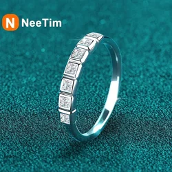 NeeTim All Princess Cut Moissanite Ring for Women 925 Sterling Silver Rings with White Gold Plated Wedding Proposal Promise Band