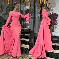 Customized Jersey Ruffles Draped Pleat Graduation Sheath Off-the-shoulder Bespoke Occasion Gown Long Dresses