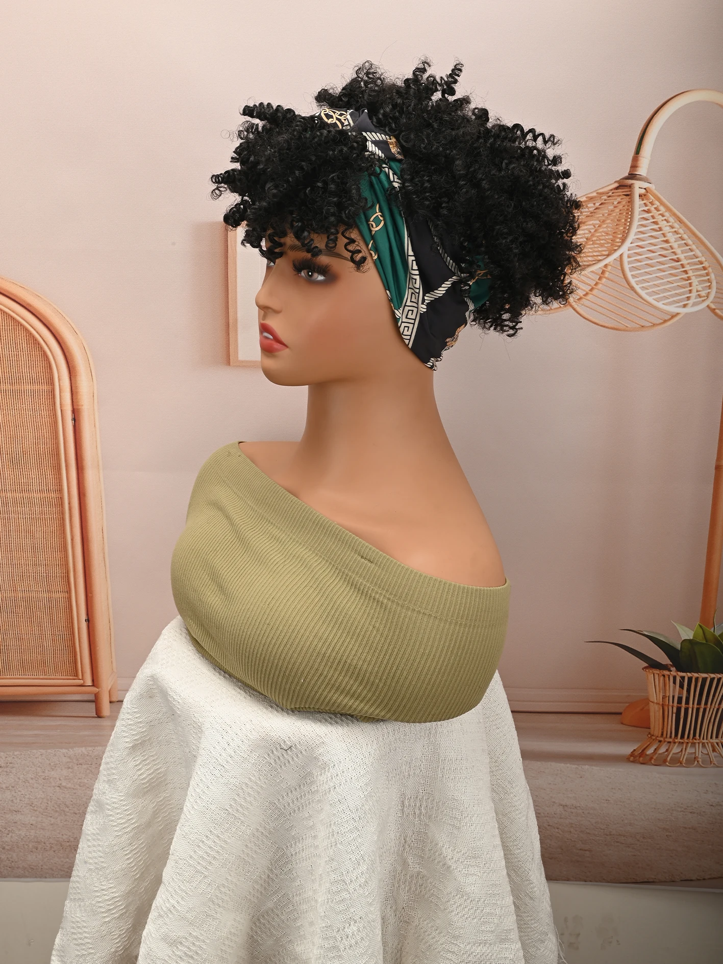 Headband Wigs For Women Afro Kinky Curly Wig With Synthetic Short Wigs With Headband Attached Headwrap Wigs