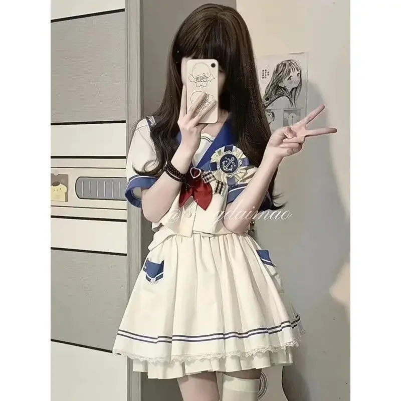 

JK Uniform Plus Size S-8xl Girls Sailor Uniform Shirt Patchwork Ruffled Skirt Two-piece Set Women Can Be Wholesale SH2025