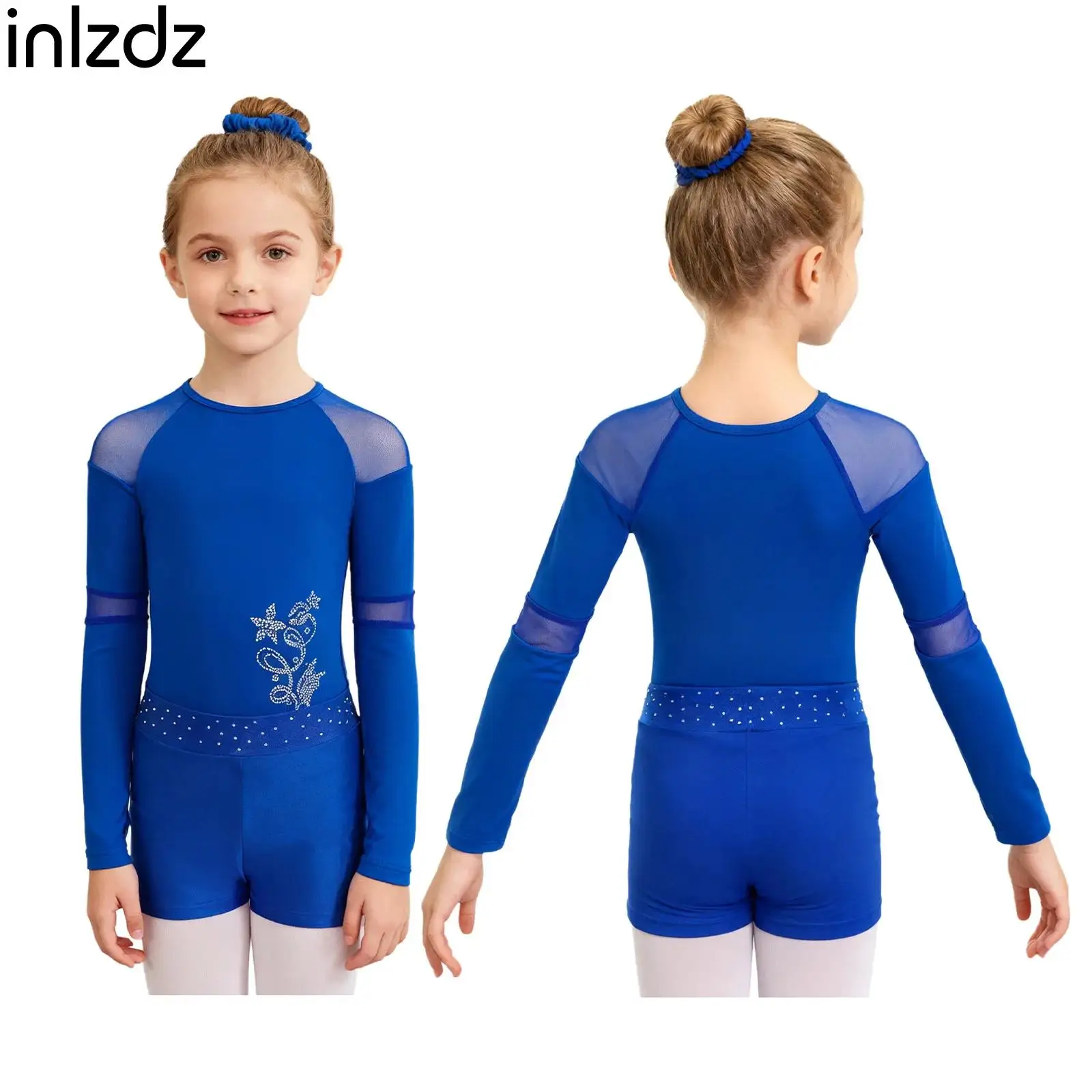 

Girls 3Pcs Ballet Dance Outfit Long Sleeves Leotard+Shorts+Hair Band Set for Figure Skating Gymnastics Performance Dancewear