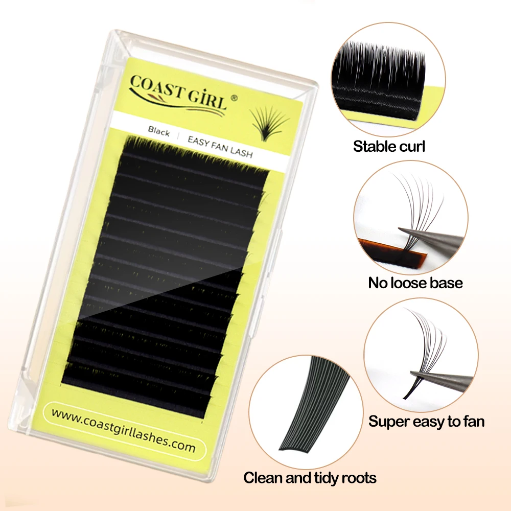 COAST GIRL Easy Fan lashes Extensions Mega Volume Fans 0.03/0.05/0.07 D/DD Curl 8-15MIX Matte Black Natural Soft Individual lash