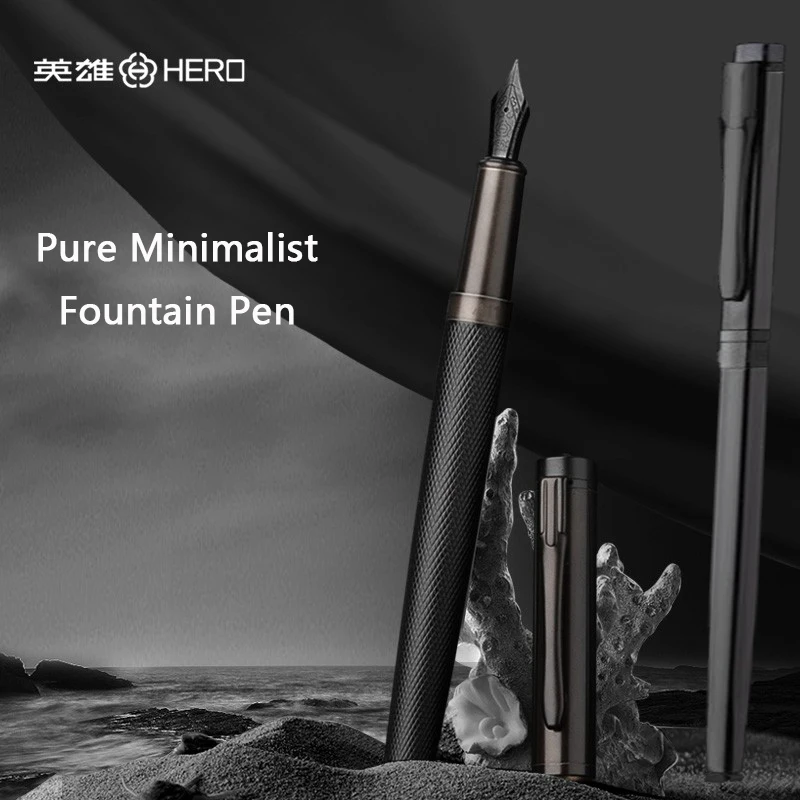 Hero Exquisite Metallic Fountain Pen, F/EF Leak-proof Iridium Nib Dual Ink Supply Mode High-end Practical Office School Supplies
