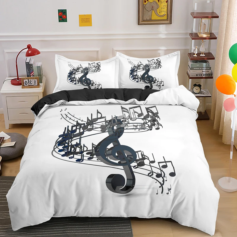 Musical Note Bedding Set 3pcs Music Theme Quilt Cover King/Queen Size With Pillowcase Fashionable Psychedelic Soft Duvet Cover