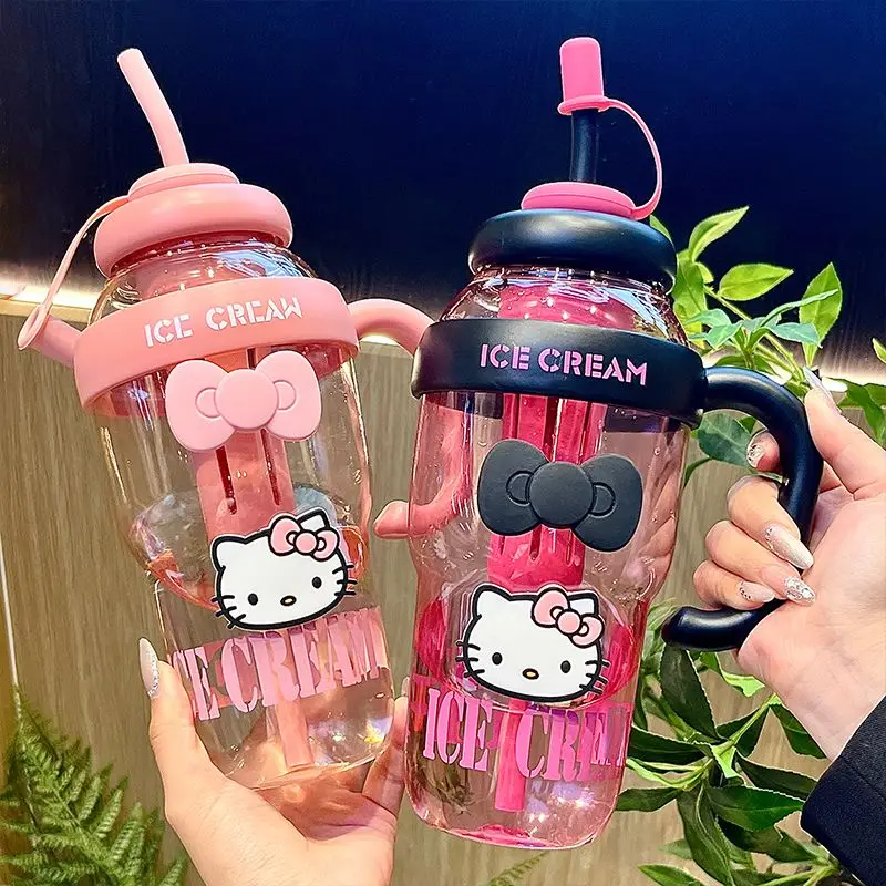 1300ML Sanrio Water Cup Hello Kitty  Anime Straw Cup Cartoon Cute Large Capacity Outdoor Activities Portable Tea Separation