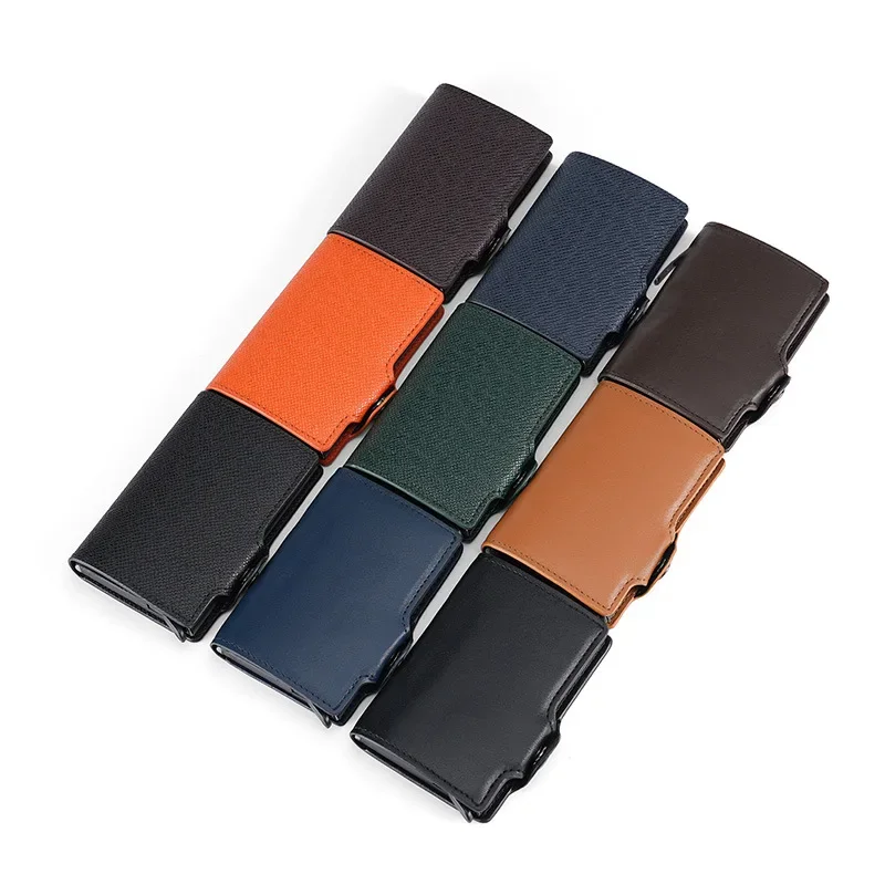 Credit Bank Card Holder Wallet for Men  Automatic UP Card Holder PU Metal Aluminum Box Credit Card Holder  Wallet