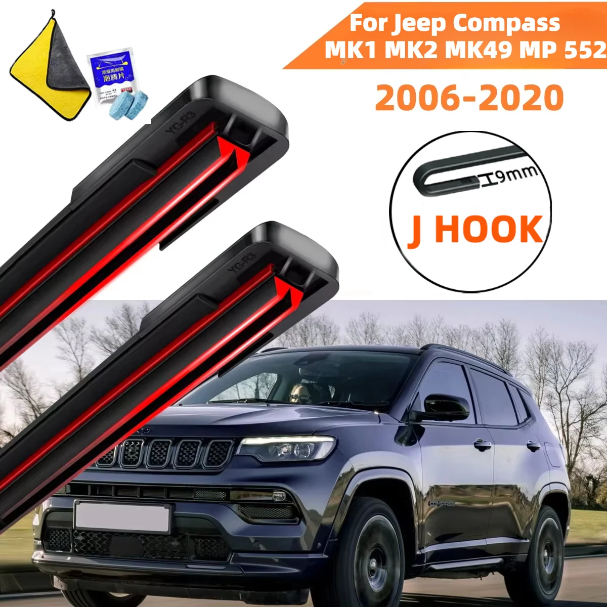 

Double Rubber Car Wipers for Jeep Compass MK1 MK2 MK49 MP 552 Front Blade Brushes Cutter Automobiles Accessorie Windscreen Wiper