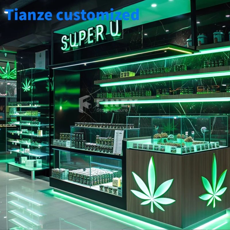 (Customized) modern shop interior decoration design canabs shop showcase smoke display showroom furniture Smoke Sh