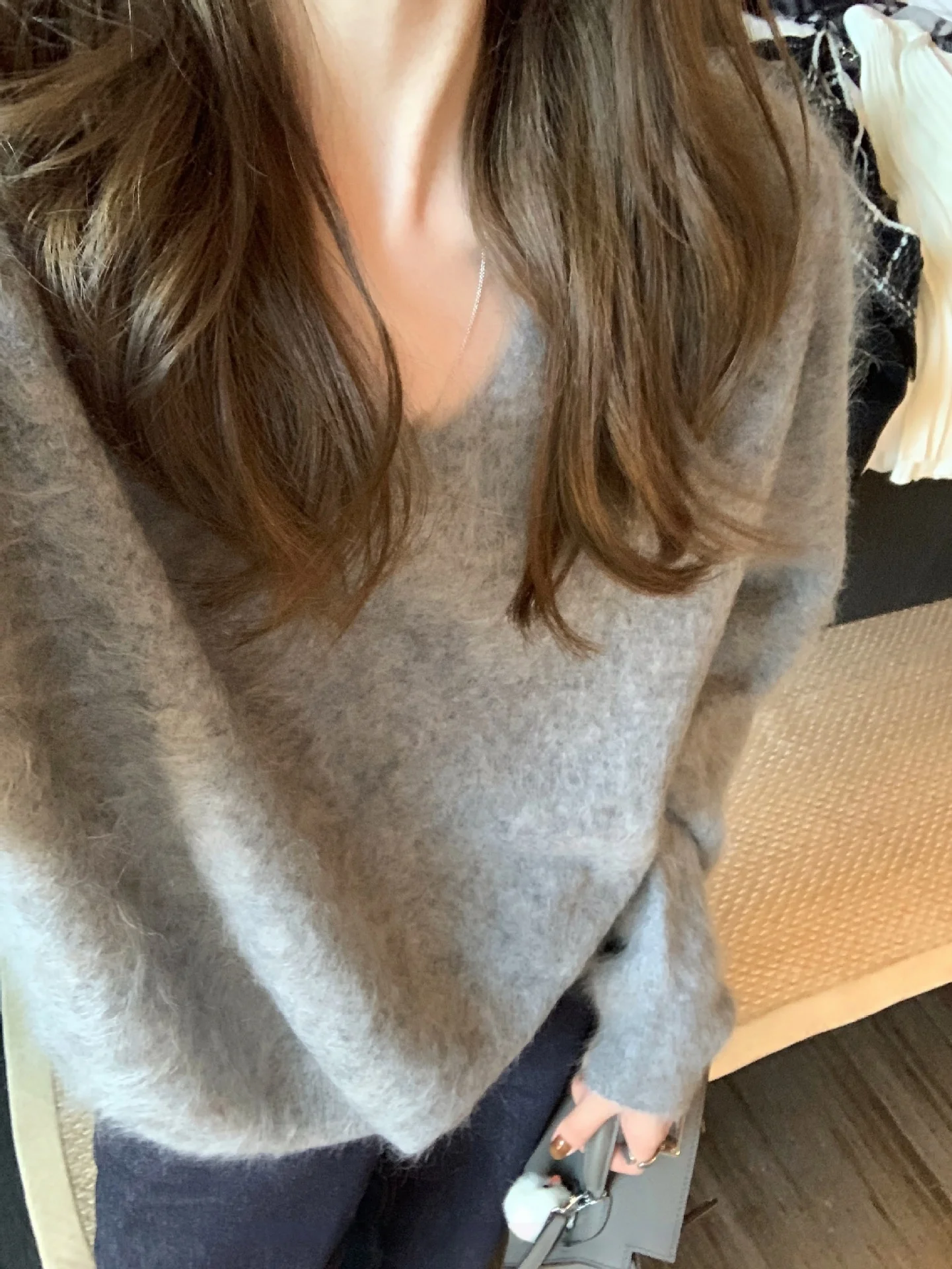 Suéter feminino de malha de lã macia V-Ne, suéter pesado de luxo Fce V-Ne Camere outono inverno roupa confortável