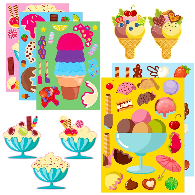

6Sheets/Pack Ice Cream Style Make A Face Sticker Mix DIY Assemble Sticker Handcraft Material Scrapbooking Sticker Decoration ZYF