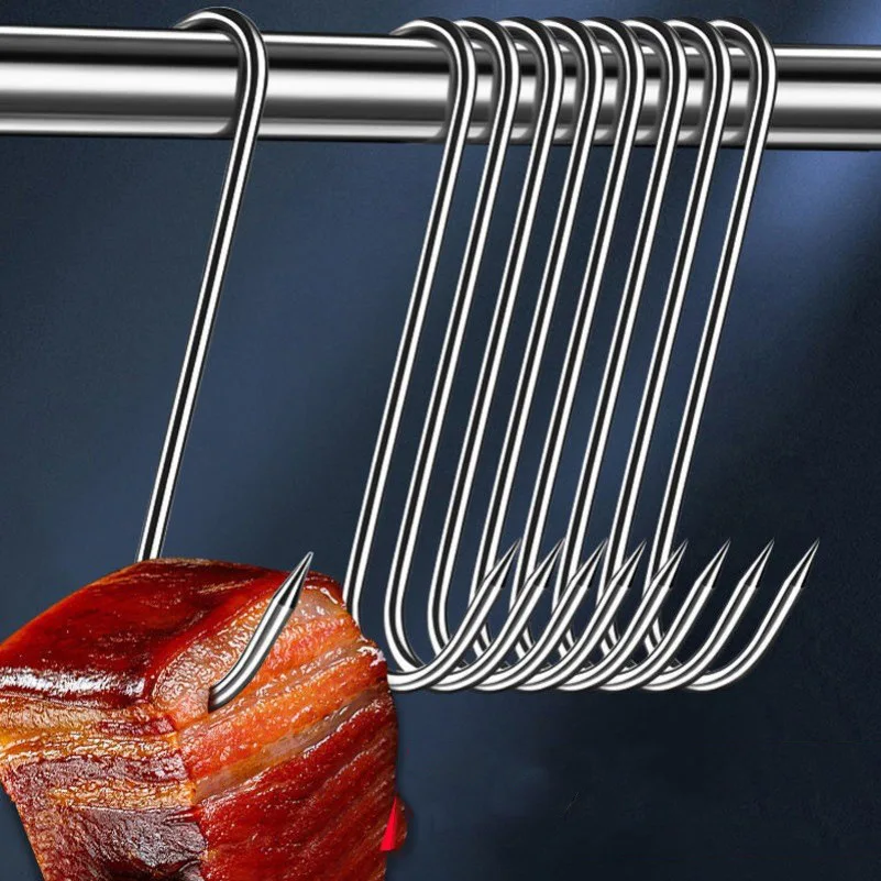 50pc Stainless Steel S Butcher\'s Meat Hook Tool for Hot and Cold Butchering Hunting Chicken BBQ Pork Sausage Bacon Grill Hook