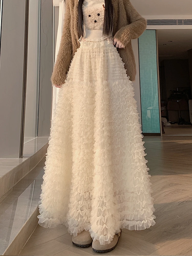 

Faionable Puffy f Skirt High Waist Women's Autumn Winter Loose Slimming Flower Bud Long Skirt Ci Commute Casual Wear