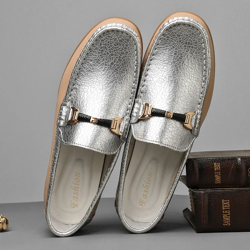 

Мужские модные лоферы с круглым носком на плоской подошве, удобные дышащие повседневные классические туфли для вождения с цветными блоками