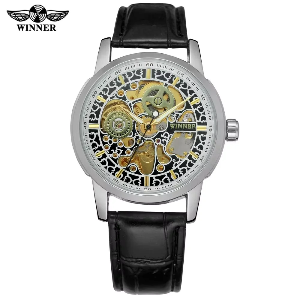 

ПОБЕДИТЕЛЬ Ретро мужские и женские часы водонепроницаемые кожаные часы модные автоматические механические наручные часы