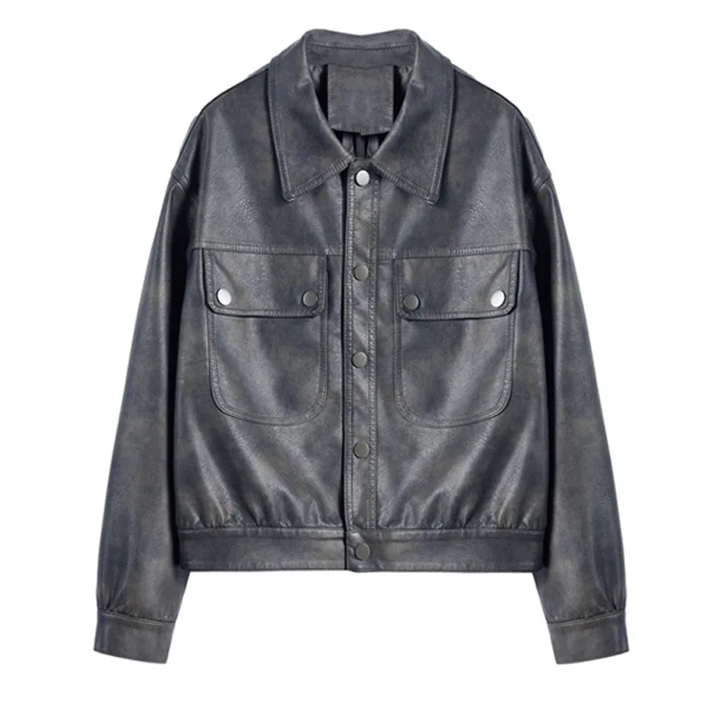 trend leather jacket short jacket for women in spring 2024, new western-style design, sheep leather jacket top