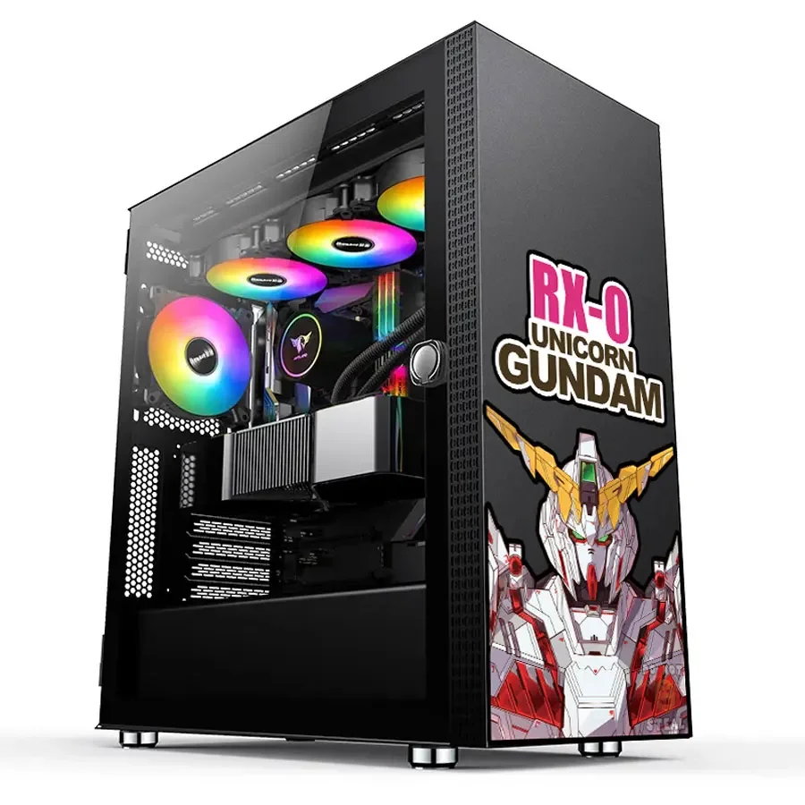 Gundam Koele Anime Pc Case Versieren Sticker Cartoon Compuer Host Huid Dacal Waterdichte Atx Middelste Toren Verwijderbare Hollow Out