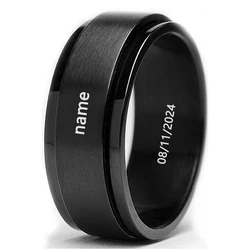 Personalized Spinner Ring for Men Women 8mm Stainless Steel Rotatable Wedding Band Custom Name Date Initial Male Tail Ring