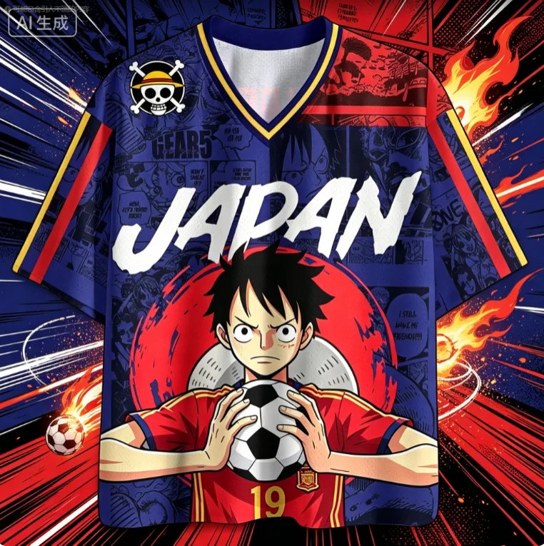 26-27 Neues Japanisches Luffy One Piece Anime Fußball-Trikot für Herren und Kinder, Manga 3D-Druck T-Shirt, Y2K Schnelltrocknendes Lässiges Fan-Outfit