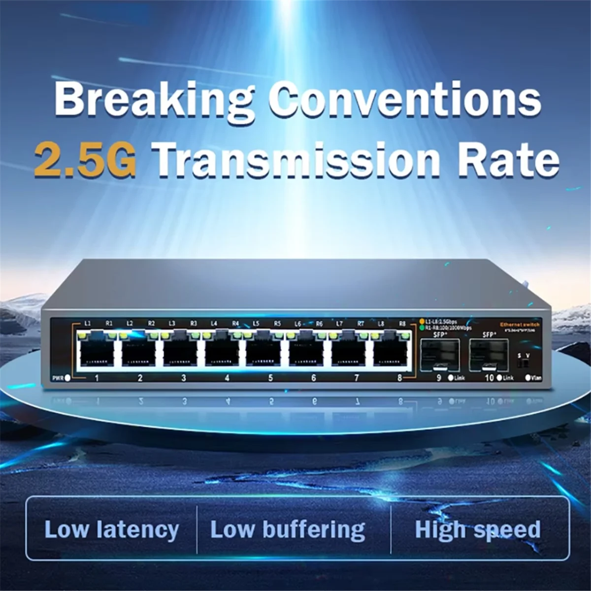 Сетевой коммутатор RISEN 2,5G, 8 + 2 порта, коммутатор Ethernet 2500BASE-TX с портом SFP 2x10G для IP-камеры/безопасности видеонаблюдения (вилка европейского стандарта)