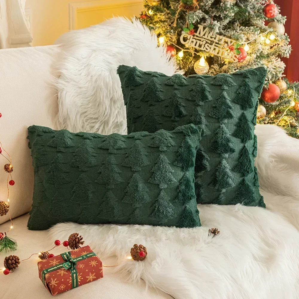 Christmas Tree Decorative Throw Pillow Covers Soft Fluffy Pillowcases for Home Couch Bedroom Decor