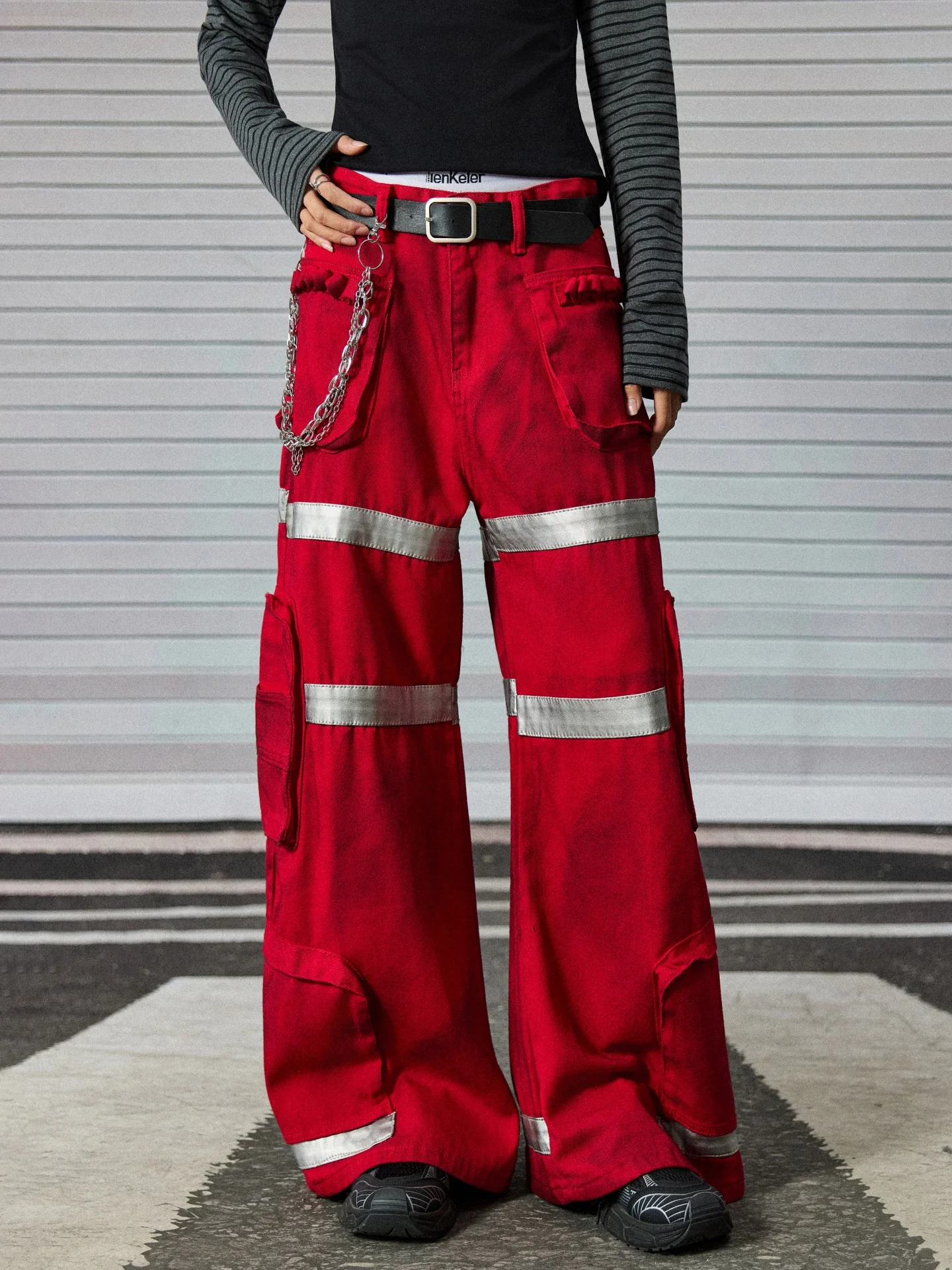 Retro American Streetwear Firefighting Pants Men's Trendy Brand Multi-Pocket Weathered Y2K Subculture Stained Denim Long Trou...