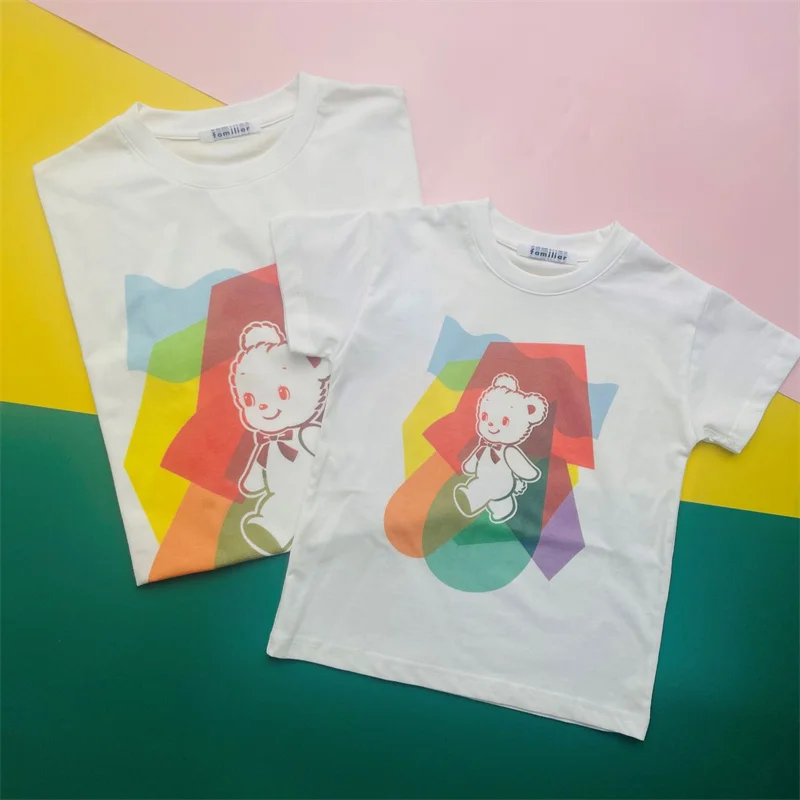 Familiar T-shirt Summer Casual Printing Short Sleeve Cartoon Kawaii Little Bear Soft Cotton Suitable Height 90-170cm